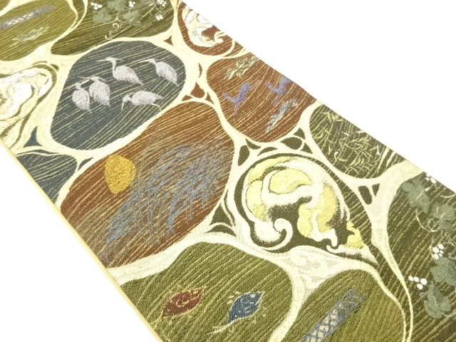 JAPANESE FUKURO OBI / PULP CLOTH / WOVEN LEAVES